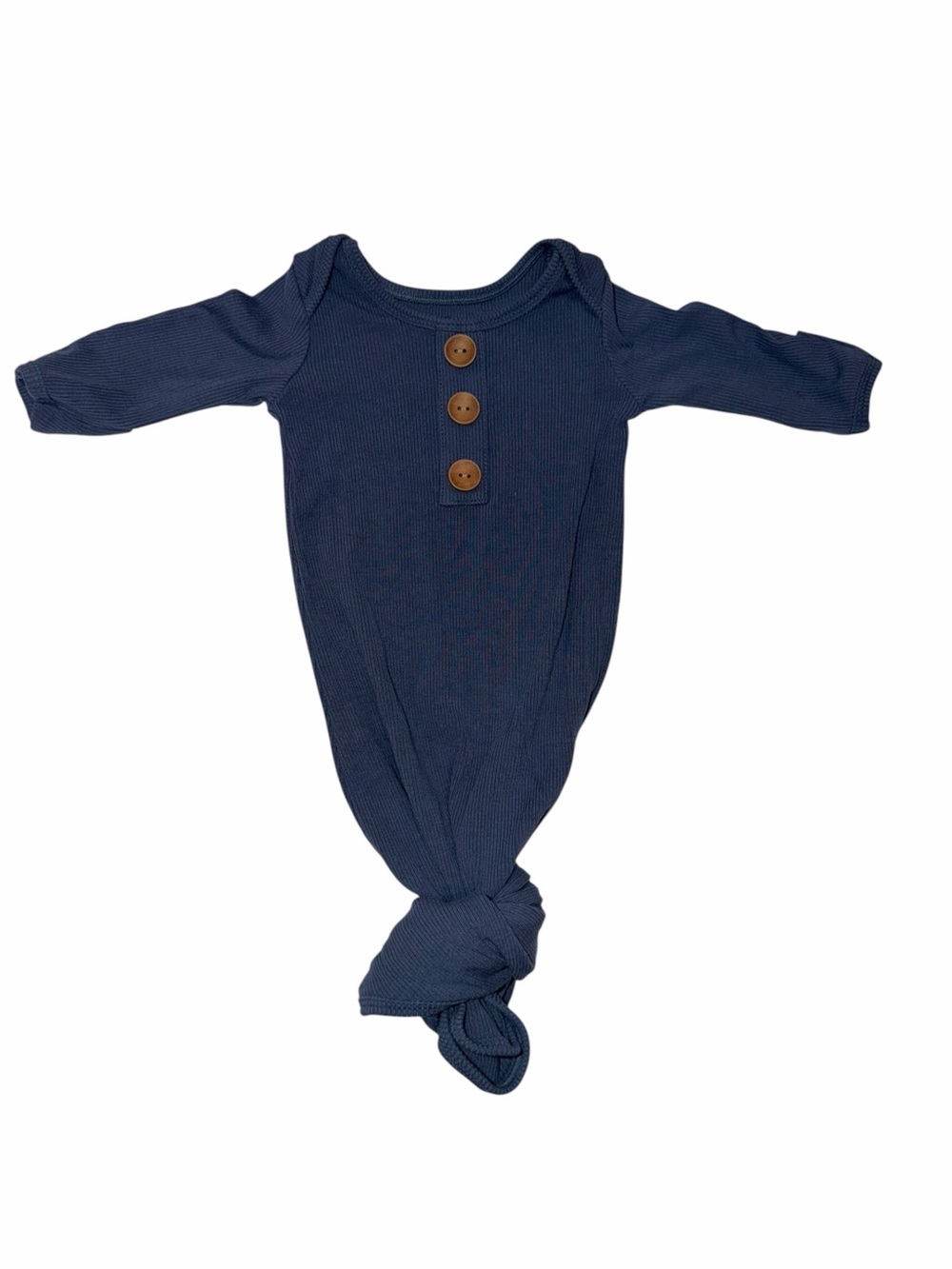 Caden Lane Blue Ribbed Bamboo Knotted Gown Wooden Buttons, size 0-3